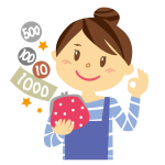 お財布を持っている若い女性