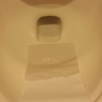 便器の内部にトイレットペーパーを敷いている様子