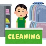 クリーニング屋さんのカウンターにいる若い女性のイラスト