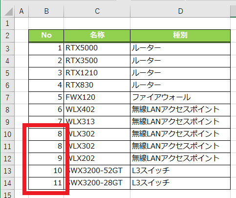 Excelで行の挿入削除をしてもずれないno 行番号 列を作り連番を振る方法