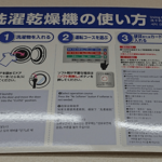 コインランドリーの壁面に掲示されている洗濯乾燥機の使い方が書かれている説明書き