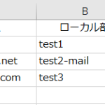 メールアドレスの『ローカル部』がExcelのB列に、『ドメイン』がC列に表示されている状態